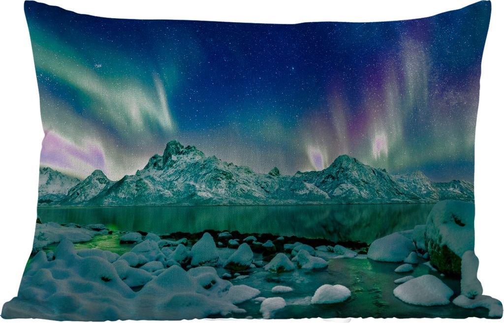 MuchoWow Outdoor Kissen - Meer - Eis - Nordlicht - Winter - Natur - 50x30 cm - Wetterfest - Lounge Kissen - Sofa kissen - Wohnzimmer Dekoration