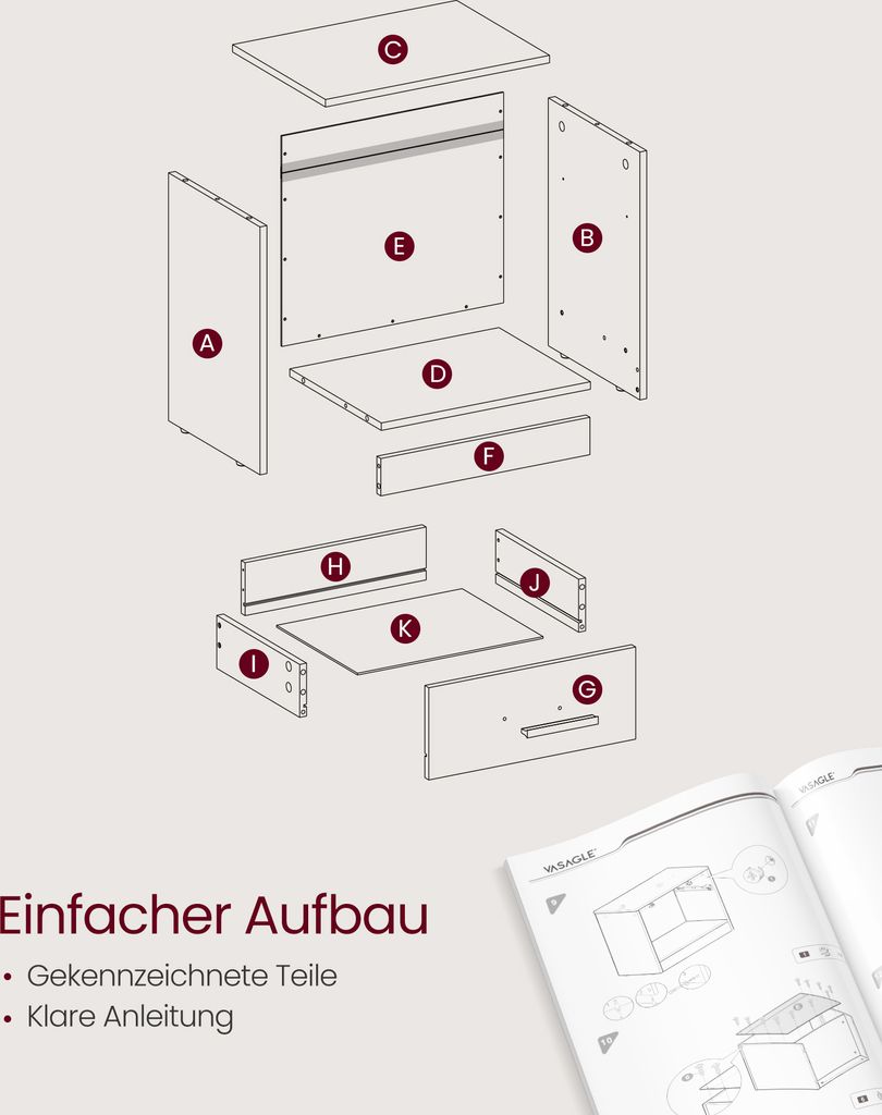 VASAGLE Nachttisch, Beistelltisch, mit Schublade, Griff, Produktbild 6