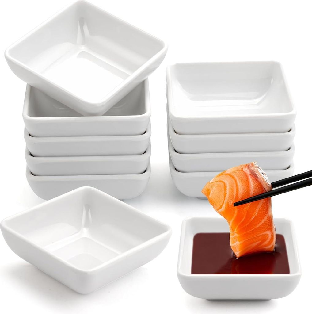 Packung mit 10 Dip-Schalen 7,5 x 7,5 x 3 cm Quadratische Saucenschalen Stapelbare Dip-Schalen Set Mini-Schalen für Saucen, Gewürze, Obst, Snacks ...