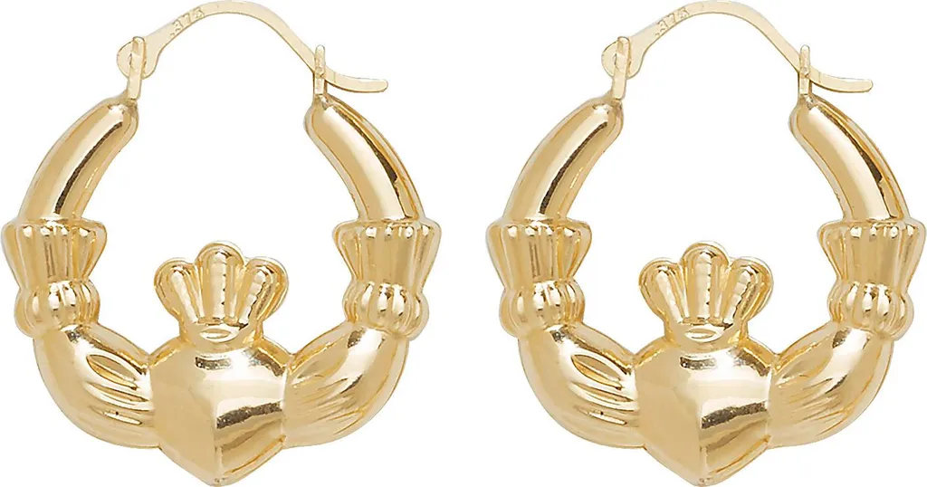 Boucles d'Oreilles Créoles Claddagh Or pour Cadeau Femme Idéal 20mm Or 9K