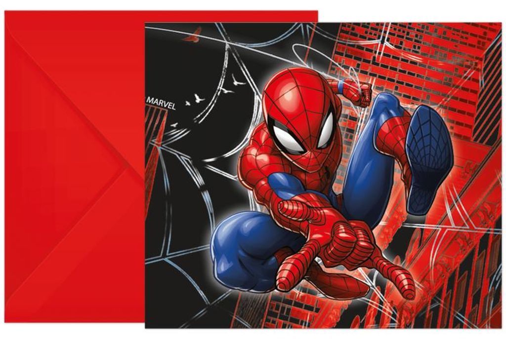 6 Einladungen mit Umschlägen - Spiderman World of Web Produktbild 