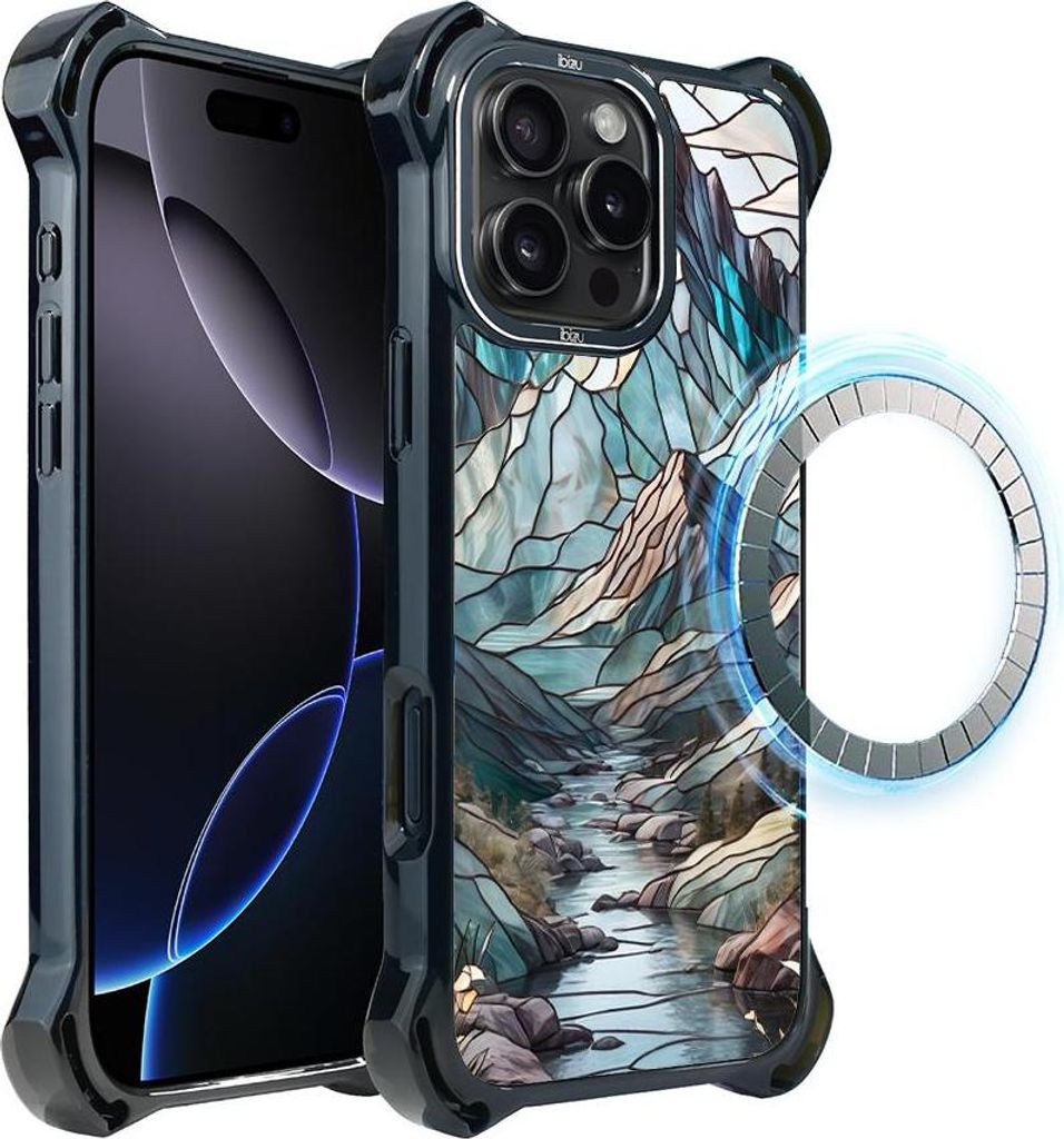 iPhone 16 Pro Max IBIZU DropGuard Ultra Case mit MagSafe, Glasfarben, Mountain Stream