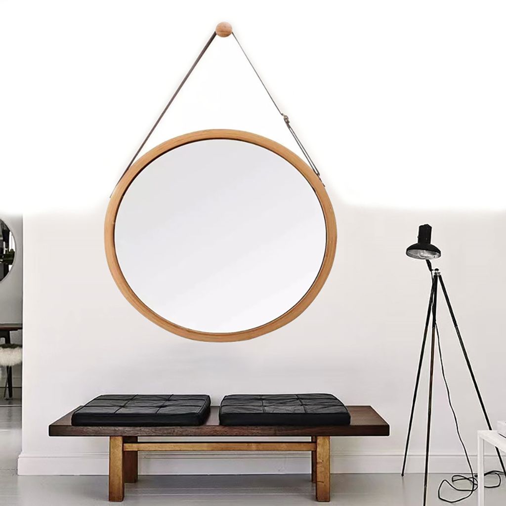 360Home Hotelspiegel Badezimmer Schminkspiegel mit Bambusrahme Rund spiegel groß 45cm