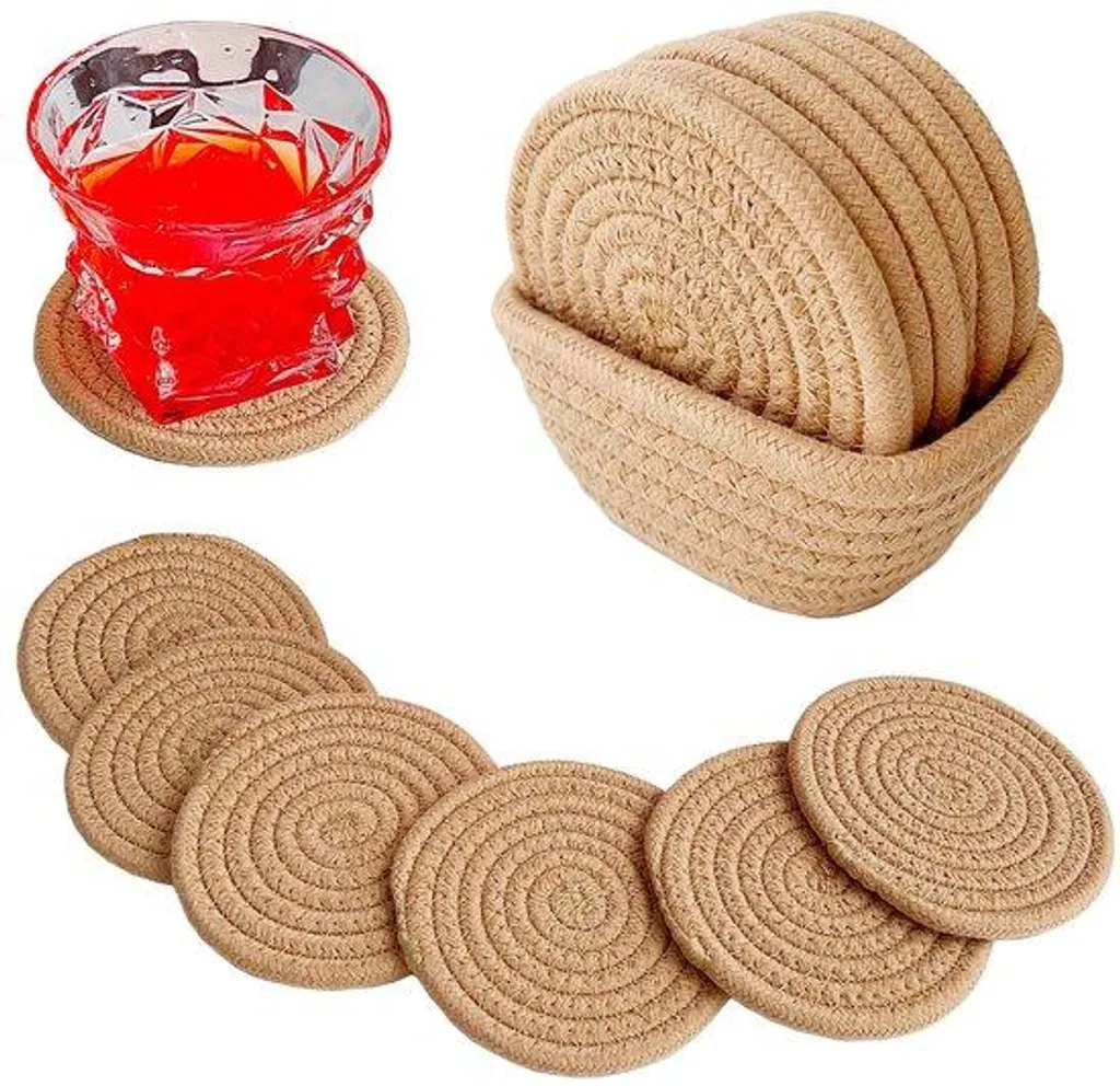 Sous-verres artisanaux en coton et boîte de rangement design scandinave