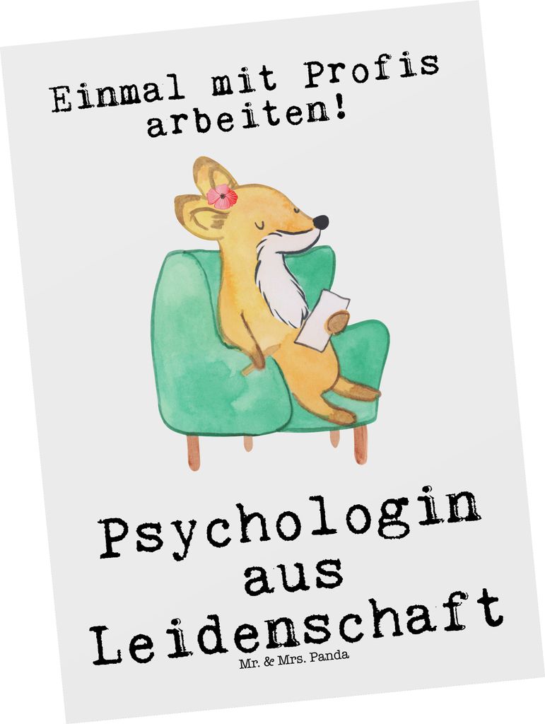 Mr. & Mrs. Panda Postkarte Psychologin Leidenschaft - Weiß - Geschenk, Grußkarte, Ansichtskarte, Ansichtskarten, Postkarten, bildkarte