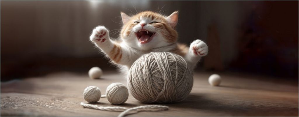 Wallario selbstklebendes Poster - Katze mit Wollknäuel, Größe: 80 x 200 cm