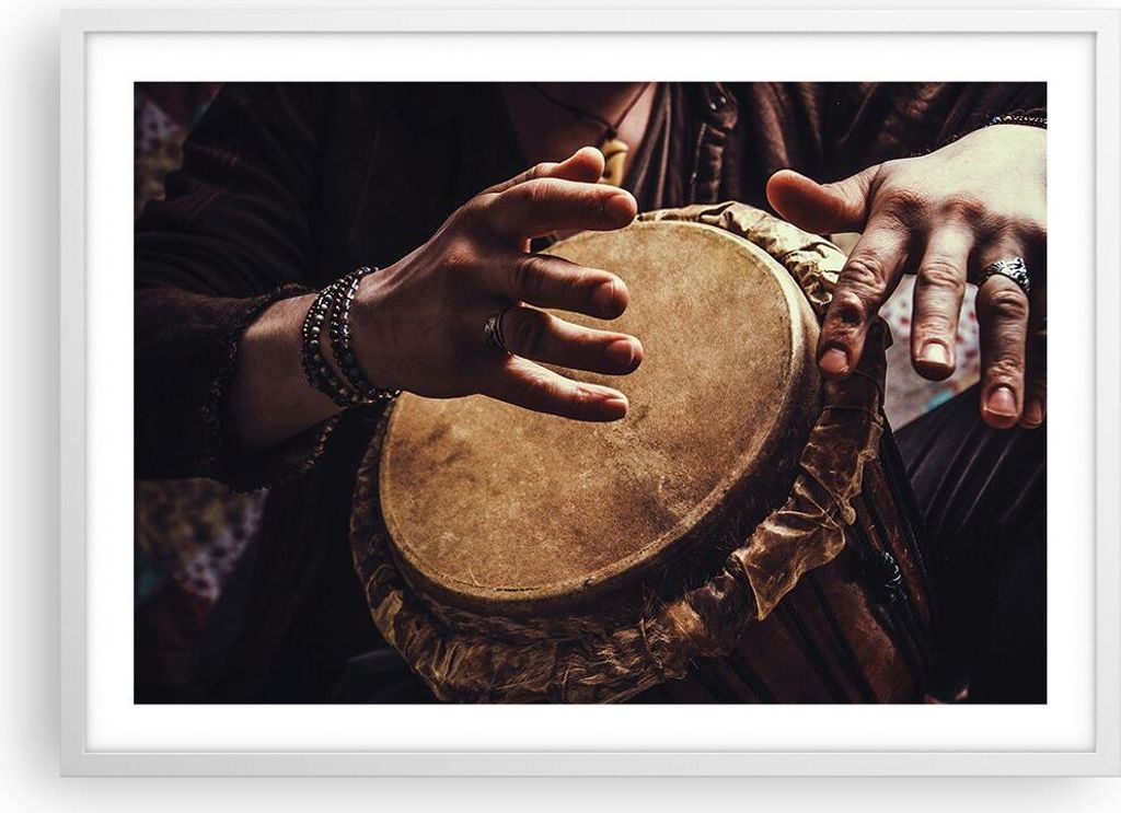 Gerahmtes Poster - Weißer Rahmen - Trommel Indien Musiker - 70x50 cm - Wand Bild - Wanddeko - Wandbilder - Kunstposter - Wandposter - Bilderrahmen...