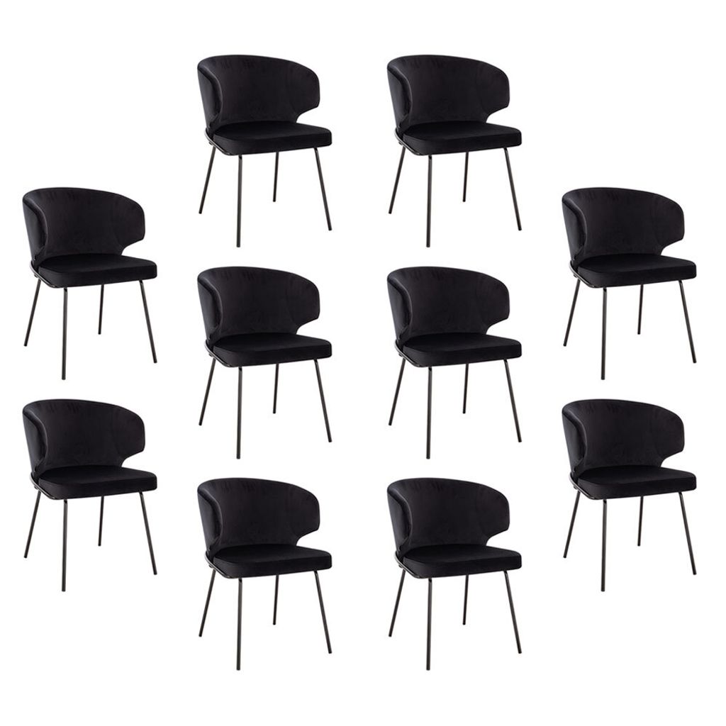 HOME DELUXE - Polsterstuhl AMARA- 10 Stück, Farbe: Samt Schwarz - weiche Polsterung, bis 120 kg belastbar I Küchenstuhl Speisestühle Esszimmerst...