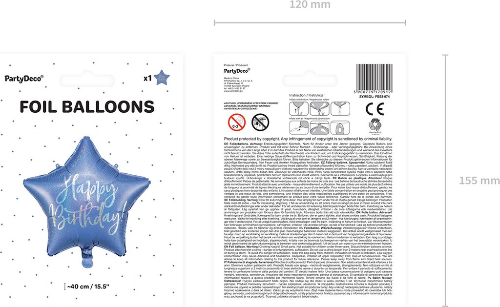 Happy Birthday Folienballon, 40cm, marineblau Produktbild 