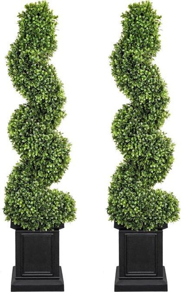 Colorspec Künstlicher Buchsbaum (2er-Set), 1,1 Meter hoch, Außenbaum für die Veranda mit stabilem Pflanzkübel, ganzjährig grüne Kunstpflanzen...