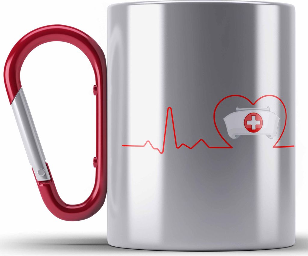 Trendation - Krankenschwester Edelstahl Tasse Karabiner Herzschlag Geschenk Anestesie Arzthelferin Krankenhaus Geschenke Ärztin (Rot)