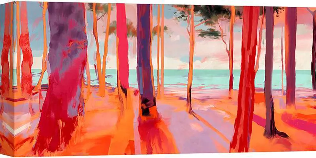Décoration murale paysage moderne pinède coucher de soleil 140x70 cm