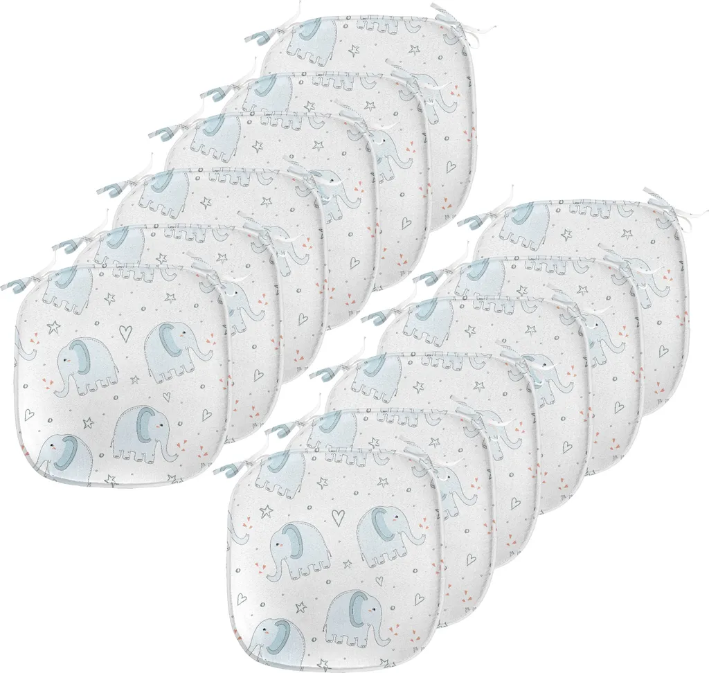 ABAKUHAUS Elefante imbottitura per sedie da pranzo, animali cuore-stella, cuscino decorativo impermeabile con cinturini per sedie da cucina, 40 cm x 40 cm - confezione da 12, Baby Blue Cinnamon Bianco