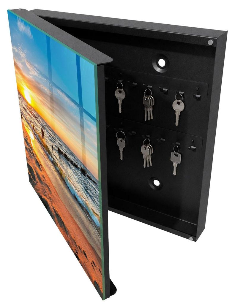 Schwarzer Metall-Schlüsselkasten, 30 x 30 cm – Produktbild  KI-generiertes Bild
