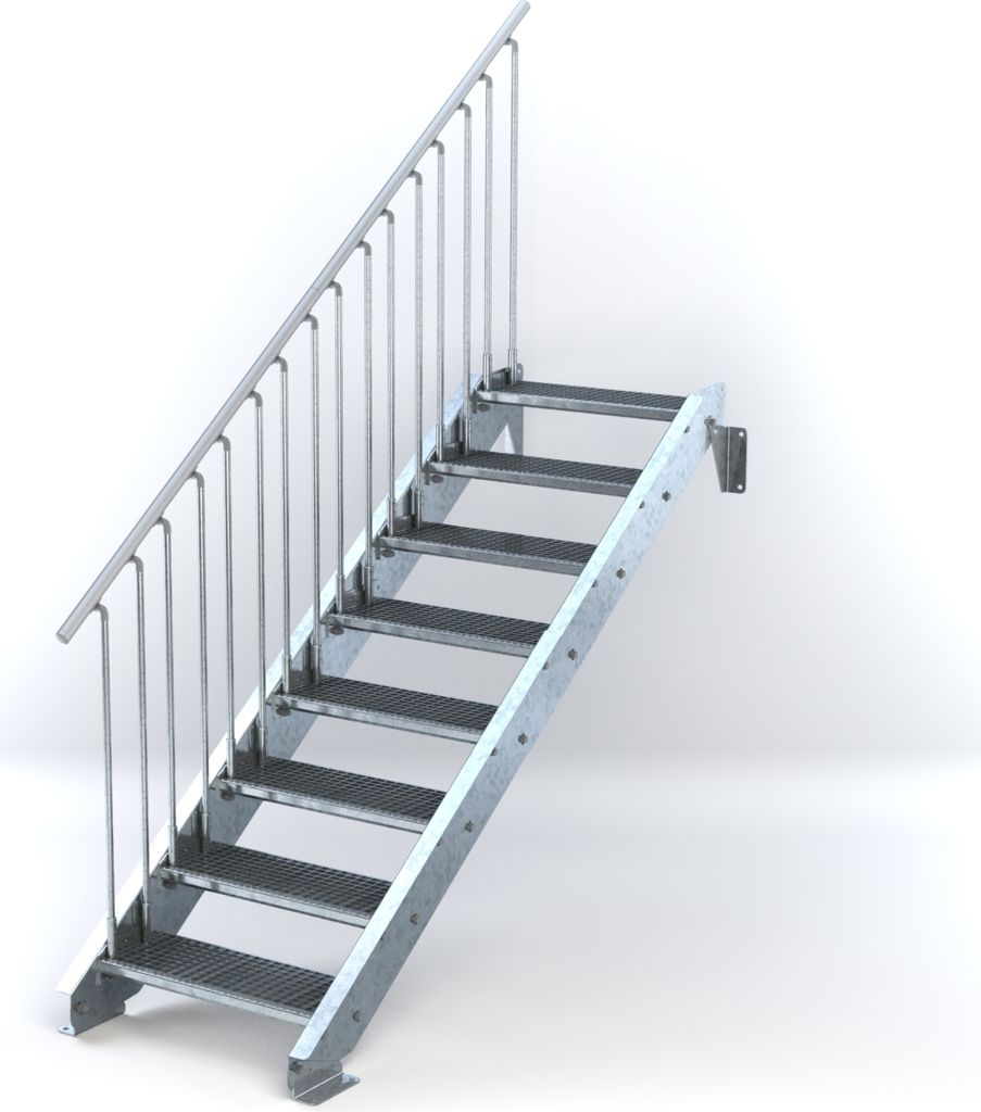 Stahltreppe 8 Stufen bis Höhe 160 cm, Laufbreite : 70 cm Geländer links ST 3 (31 / 9 mm schmal)