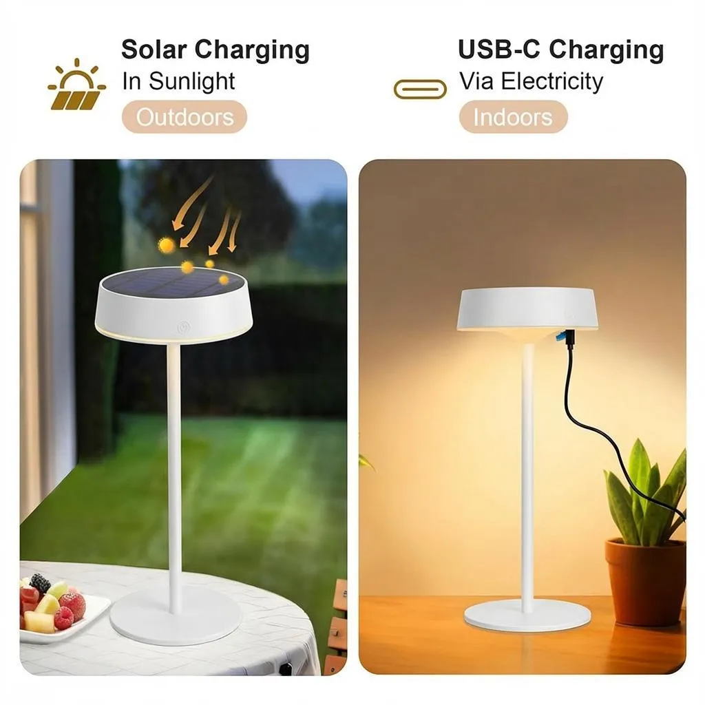 Lampada Solare Metallo Bianco per Giardino Terrazza Senza Fili - 3