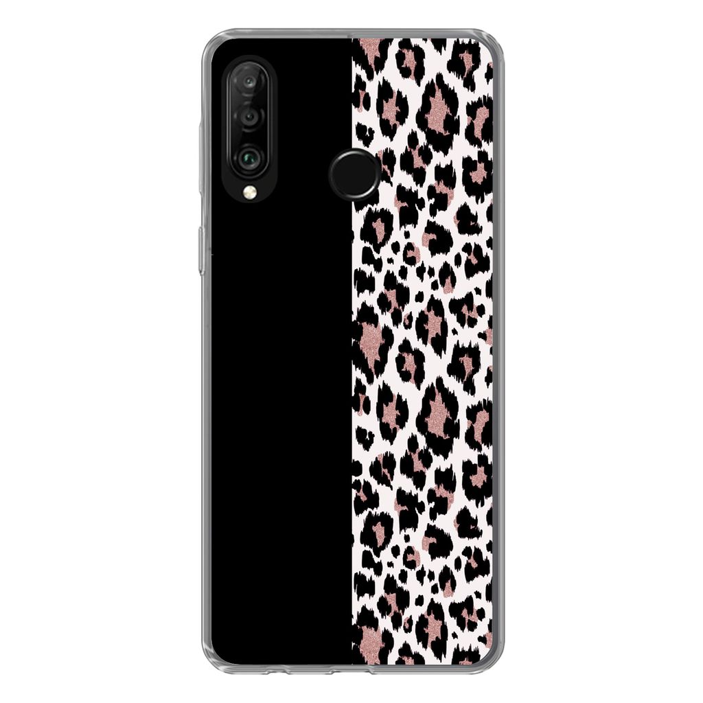 MuchoWow Handyhülle Schutzhülle Hülle für Huawei P30 Lite Tiermuster - Panther - Rosa Silikon Softcase Handy Hülle - Handyhülle