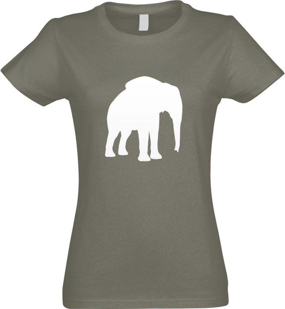 Kiwistar - T-Shirt tailliert - Damen - Olive - Elefant Motiv 1 - Rüsseltiere - mit Motiv Bedruckt - Funshirt Design - Sport - Freizeit - Damen - XL