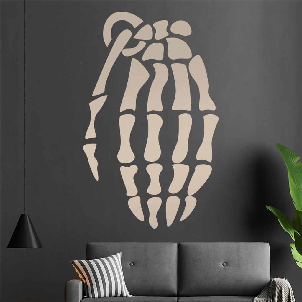 Skelett Handgranate Wandtattoo in 6 Größen - Wandaufkleber Wall Sticker - Dekoration, Küche, Wohnzimmer, Schlafzimmer, Badezimmer