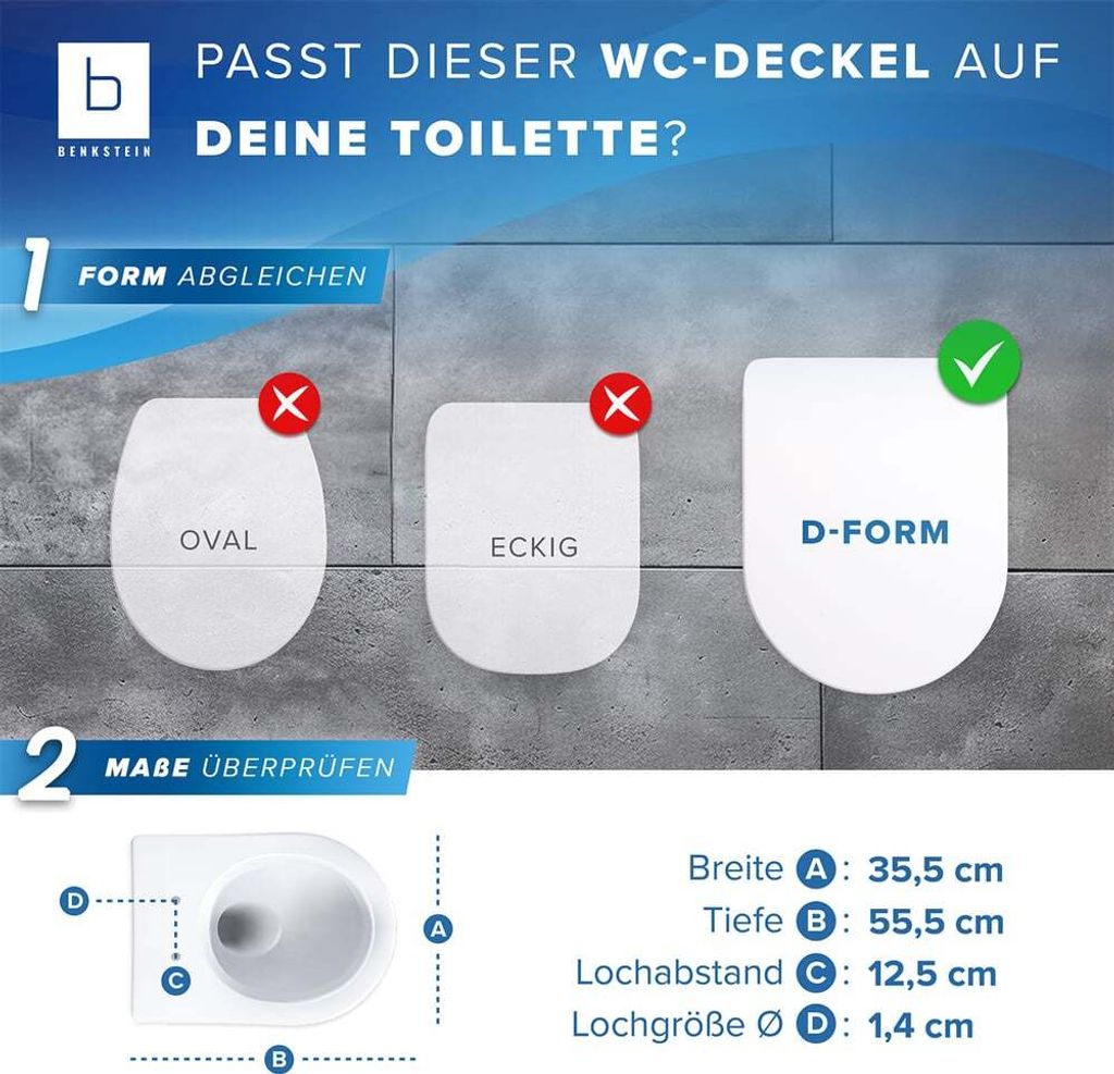 BENKSTEIN Premium Toilettendeckel - antibakteriell D-Form Produktbild 9