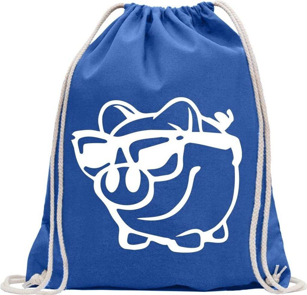 Kiwistar - Turnbeutel - royal - Sparschwein Spardose - Fun Rucksack Sport Beutel Gymsack Baumwolle mit Ziehgurt