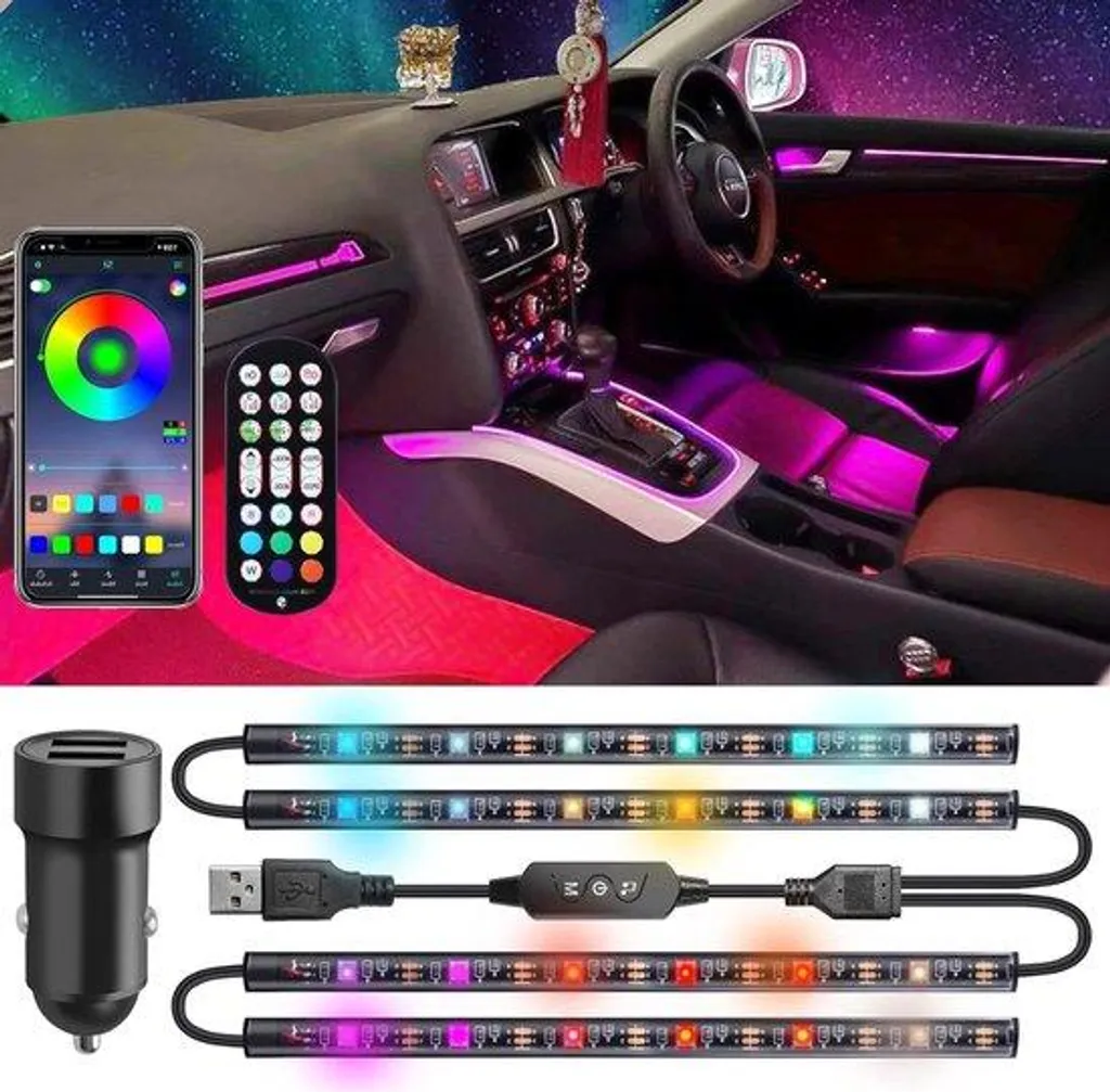 Bande lumineuse LED 5050 voiture USB 5V avec télécommande et App RGB