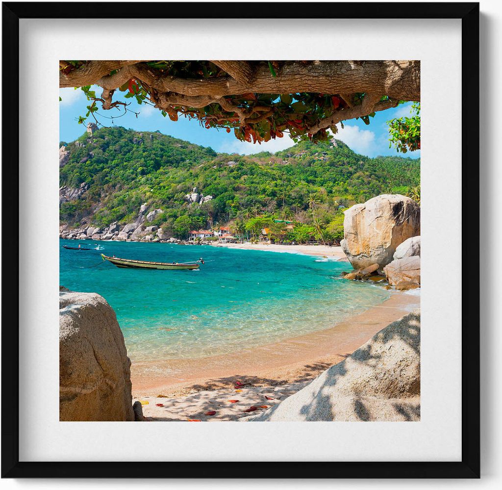 Meerblick Koh Tao Thailand– Wandbild mit Rahmen – Gerahmtes Bild – Wanddekoration – 50x50 cm – Schwarz Rahmen