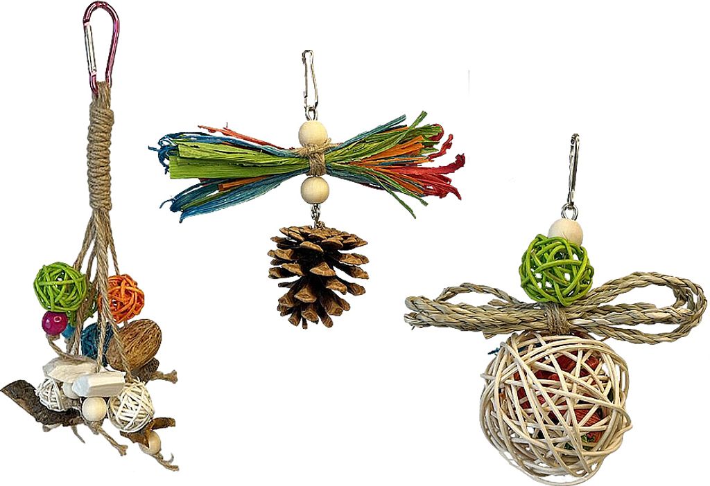 3-teiliges Set Aus Holz Und Natürlichem Material, Schaukelspielzeug Für Vögel, Papageien, Kauspielzeug, Hängende Sitzstange, Hängematte
