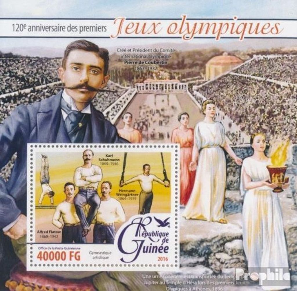 Briefmarken Guinea 2016 Mi Block 2639 (kompl. Ausgabe) postfrisch Die ersten Olympischen Spiele