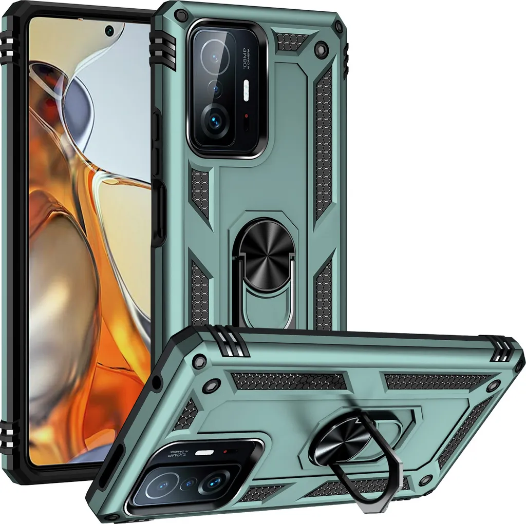 Cover Xiaomi Mi 11T Pro Antiurto Militare Verde con Cavalletto Anello