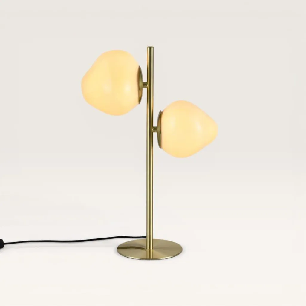LUSENZ Elyndra Lampe de Table Crema Ottone à Sphères en Verre Blanc IP20