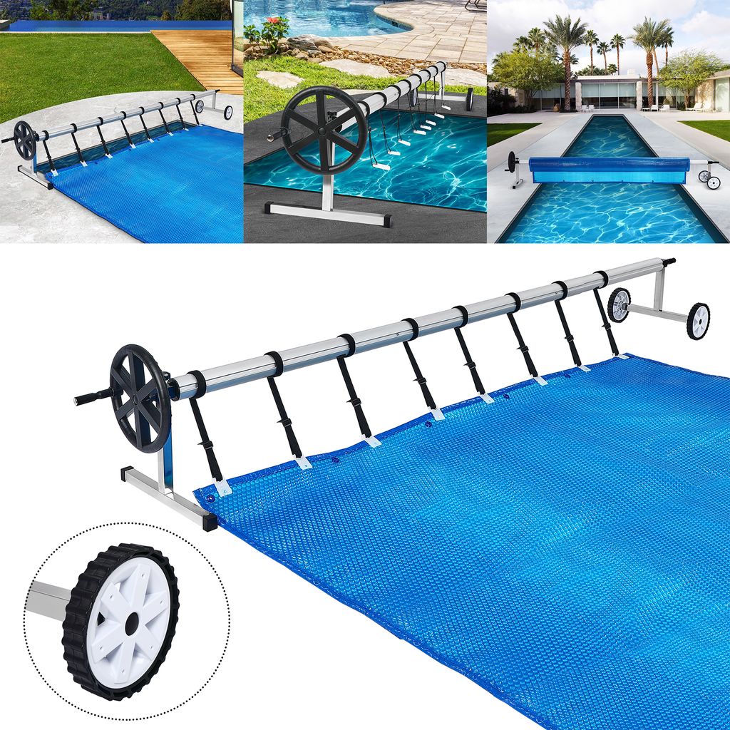XMTECH Fahrbares Pool Aufrollvorrichtung Aufroller mit Rädern 3 - 5,70 m verstellbar Aufrollsystem für Solarplanen Poolplanen Abdeckung