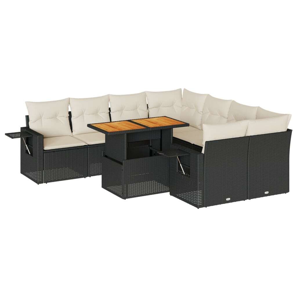 "2026 MODERNE" 9-tlg. Garten-Sofagarnitur/Garten-Essgruppe - Lounge-Set - Balkonmöbel Set - mit Kissen Schwarz Poly Rattan - Gartenmöbelset CC371...