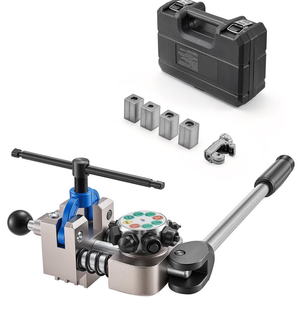 SucceBuy 9-teiliges Bremsleitungs-Bördelwerkzeug-Set, 45° Bördelgerät für Doppel- und Bubble-Bördelungen, Rohrbieger mit 4 Matrizensätzen f...