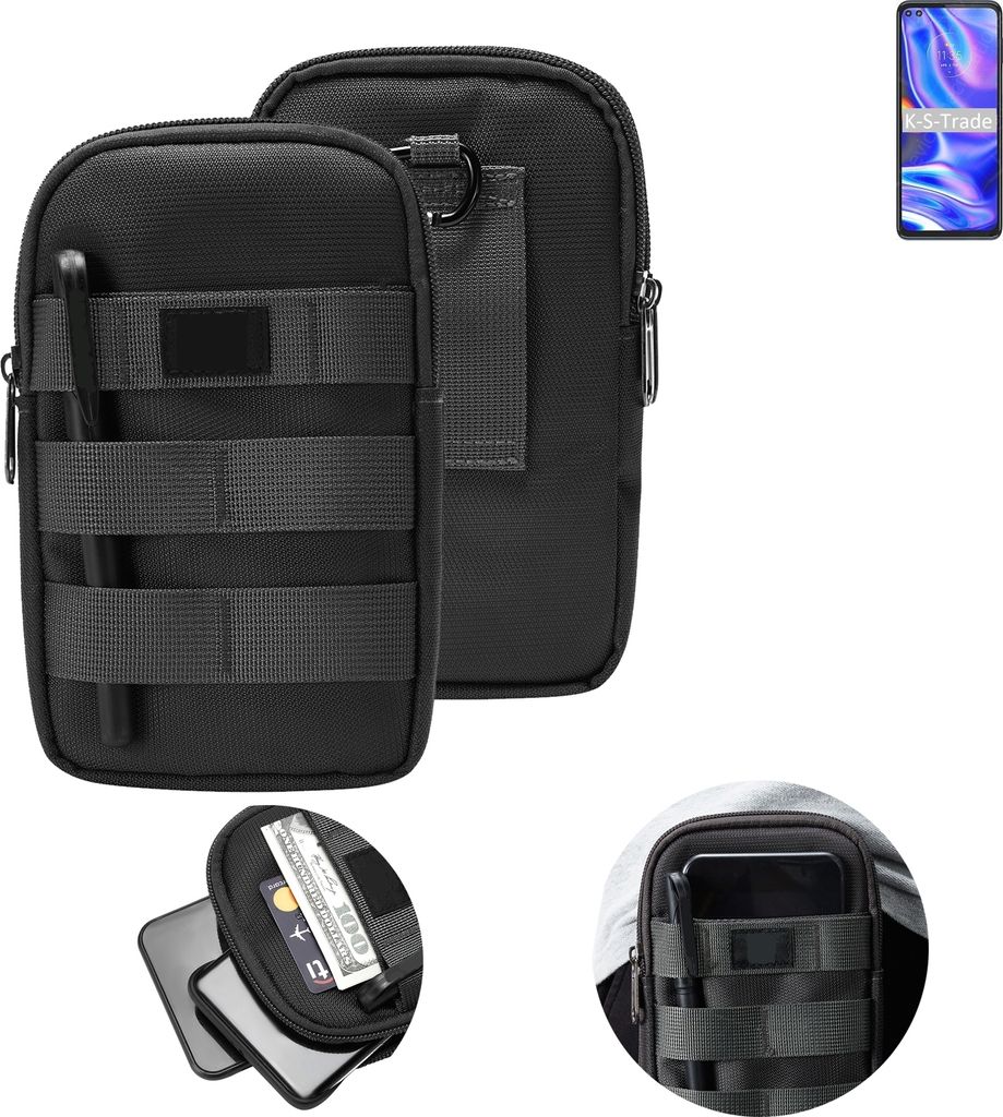 K-S-Trade Holster Gürtel Tasche kompatibel mit Motorola Moto One 5G Handy Tasche Schutz Hülle dunkel-grau viele Fächer, 1x
