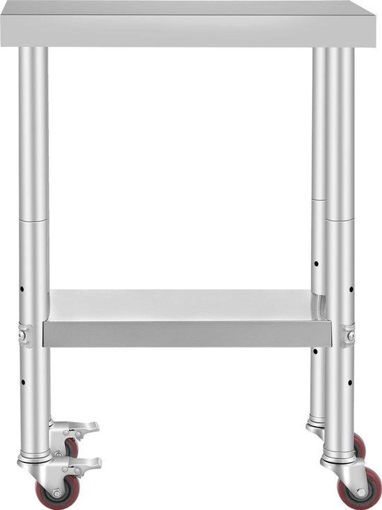 RVS-Keuken-Werktafel mit 4 Rädern, 24x12 Zoll, Silber