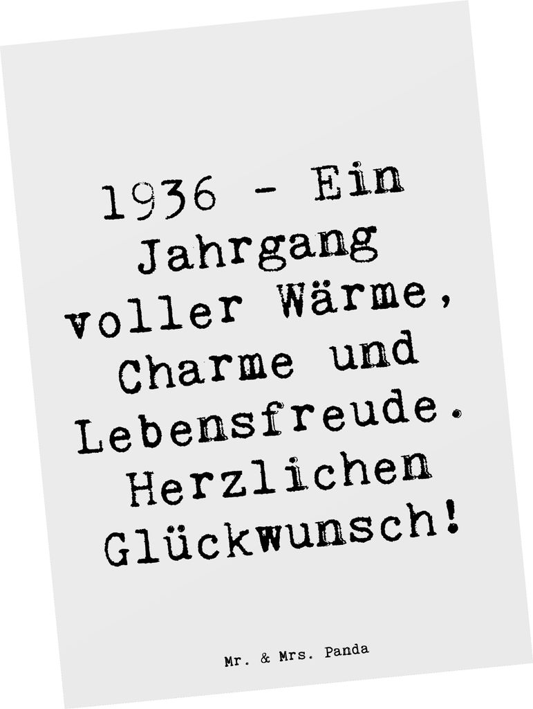 Mr. & Mrs. Panda Postkarte Spruch 1936 Geburtstag - Weiß - Produktbild 