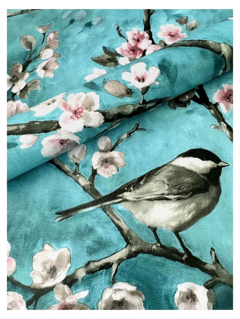 PVC Tischdecke Polly Vogel Türkis Wachstuch · Breite & Länge wählbar · abwaschbare Tischdecke · Kirschblüten Rosa Japan Meise, Größe: 120 ...