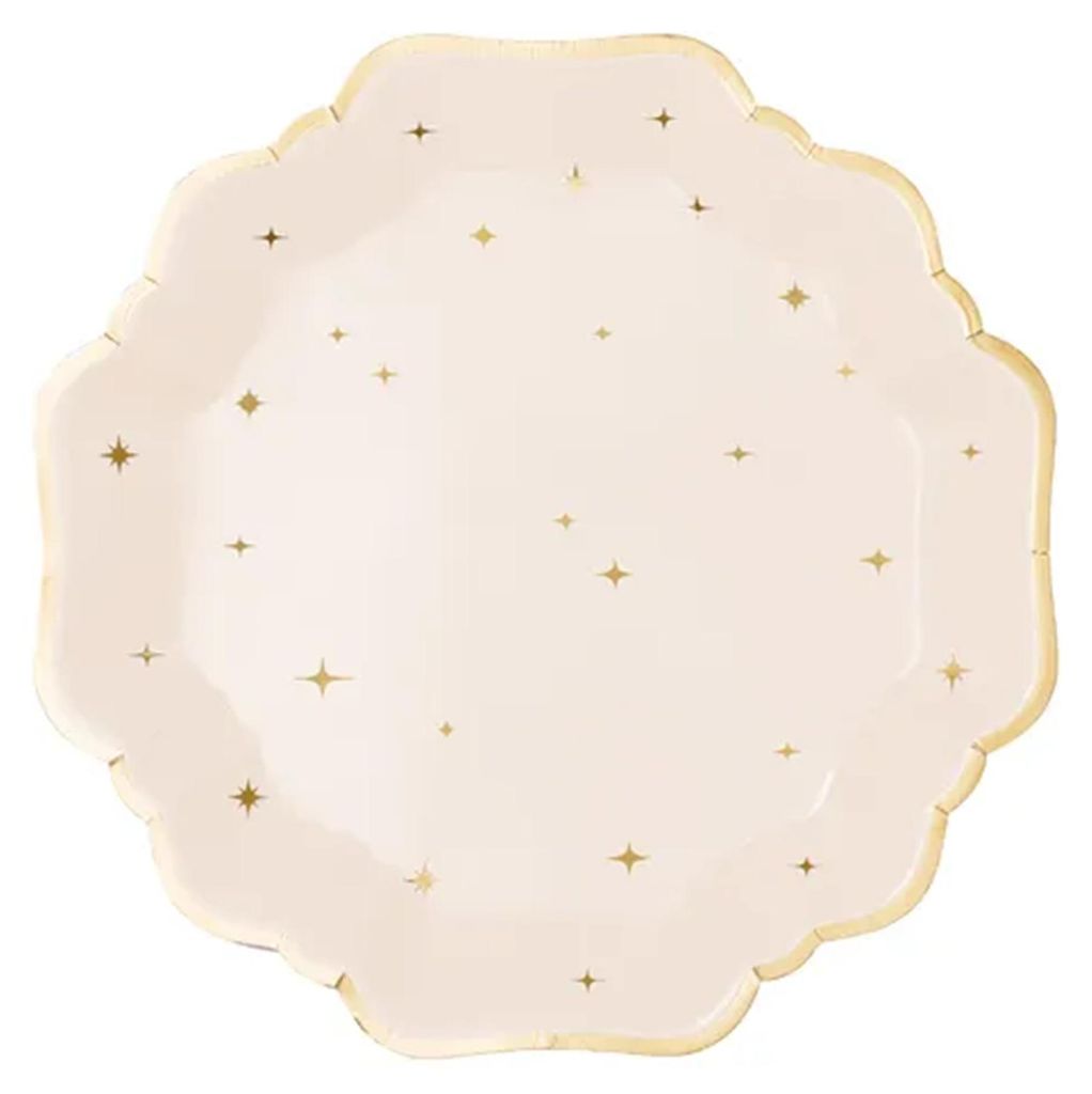 Pappteller 21cm mit Goldrand und Sternen 6er Set Creme / Produktbild 