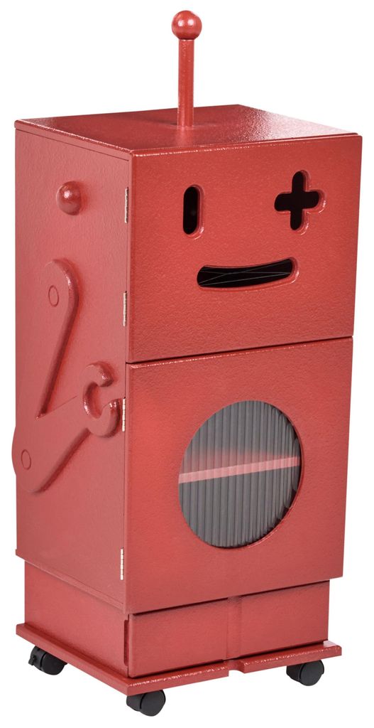 BELIANI Nachttisch Rot MDF-Platte mit Rollen Vitrine 2 Türen & Schublade Roboterform Schmaler Moderner Kreativer Nachtschrank fürs Kinderzimmer
