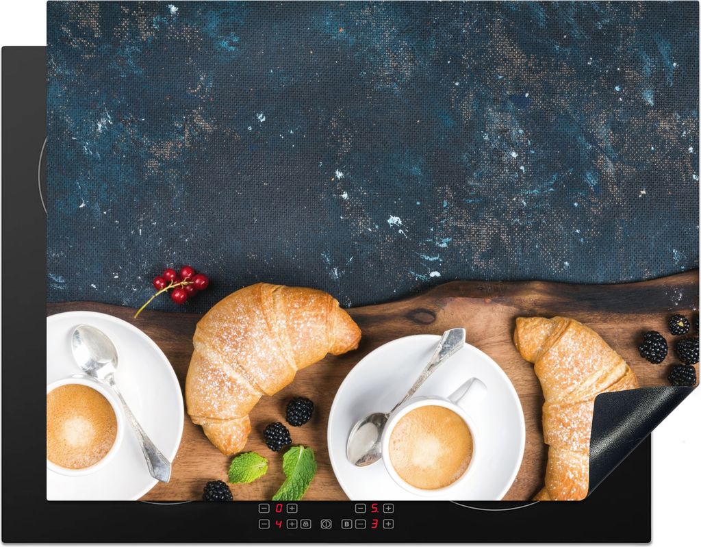 KitchenYeah Herdabdeckplatte Croissant - Obst - Kaffee - Küche , 77x59cm, Küche Deko, Glaskeramikkochfeld Herdabdeckung, Abdeckplatte fùr Koch...