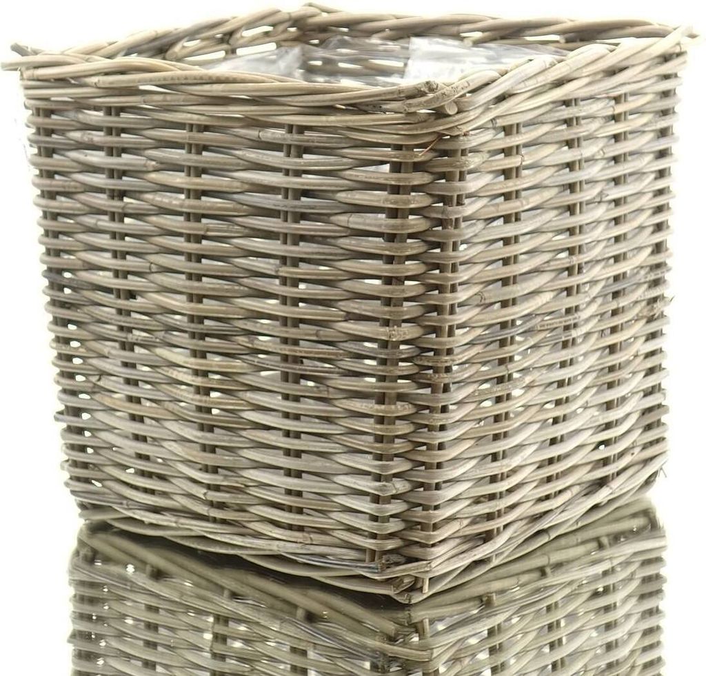 VAN DER LEEDEN Rattan Übertopf Grau quadratisch mit Produktbild 