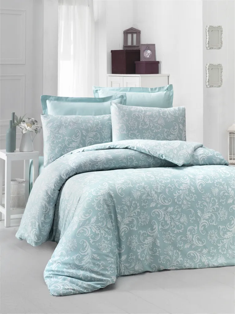 Housse de Couette Satin de Coton Menthe pour un Sommeil Réparateur