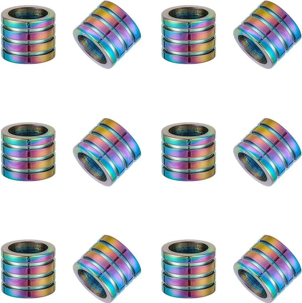Perles à Gros Trous 10mm Arc-en-ciel Inox pour Bracelet Paracorde - 12u