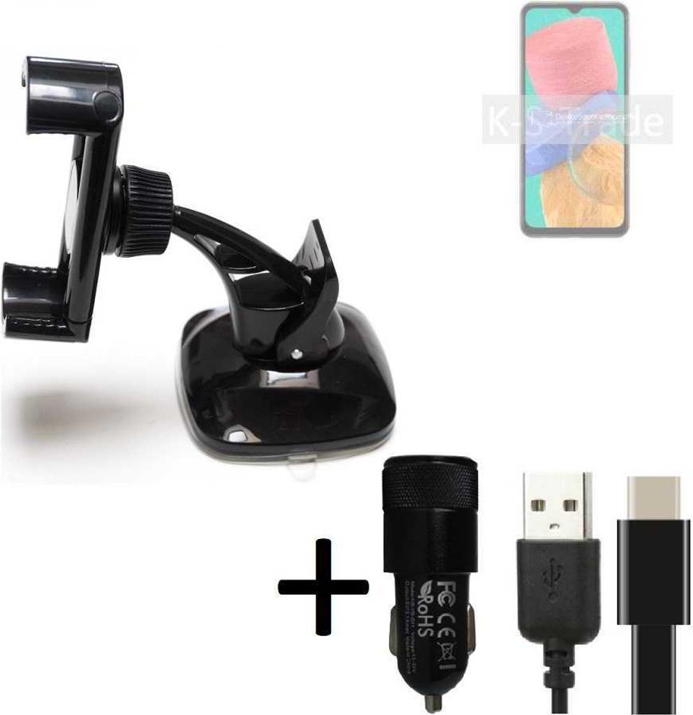 K-S-Trade Handy-Halterung kompatibel mit Samsung Galaxy M33 5G Windschutzscheibe / Armaturenbrett + LADEGERÄT mit Mico USB Kabel Autohalterung