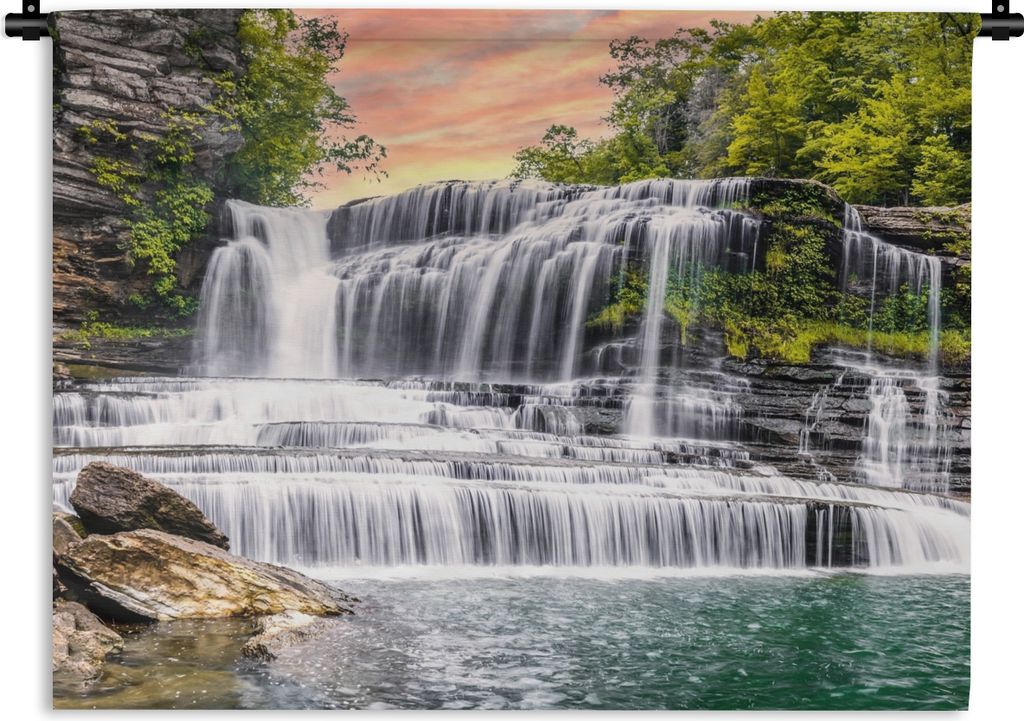 MuchoWow Wandteppich Wandbehang Wasserfall - Wasser - Steine - Pflanzen - Natur 60x45 cm Tapisserie Dekoration Wandtuch - Das Schlafzimmer