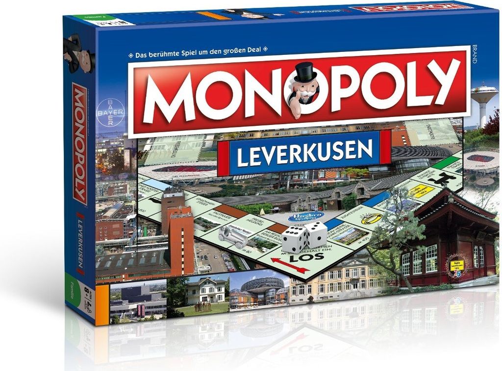 The image shows the box of the Monopoly Leverkusen board game.