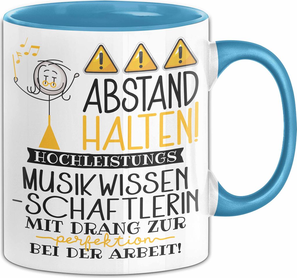 Musikwissenschaftlerin Tasse Geschenk Lustig Abstand Halten Hochleistungs-Musikwissenschaftlerin Mit Drang Zur Perfektion Bei Der Arbeit (Blau)