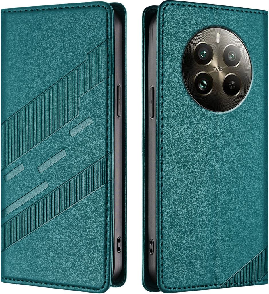 Hülle für Realme 12 Pro/Realme 12 Pro+, Kunstleder Brieftaschen Handyhülle mit Kartenfach und Standfunktion Grün