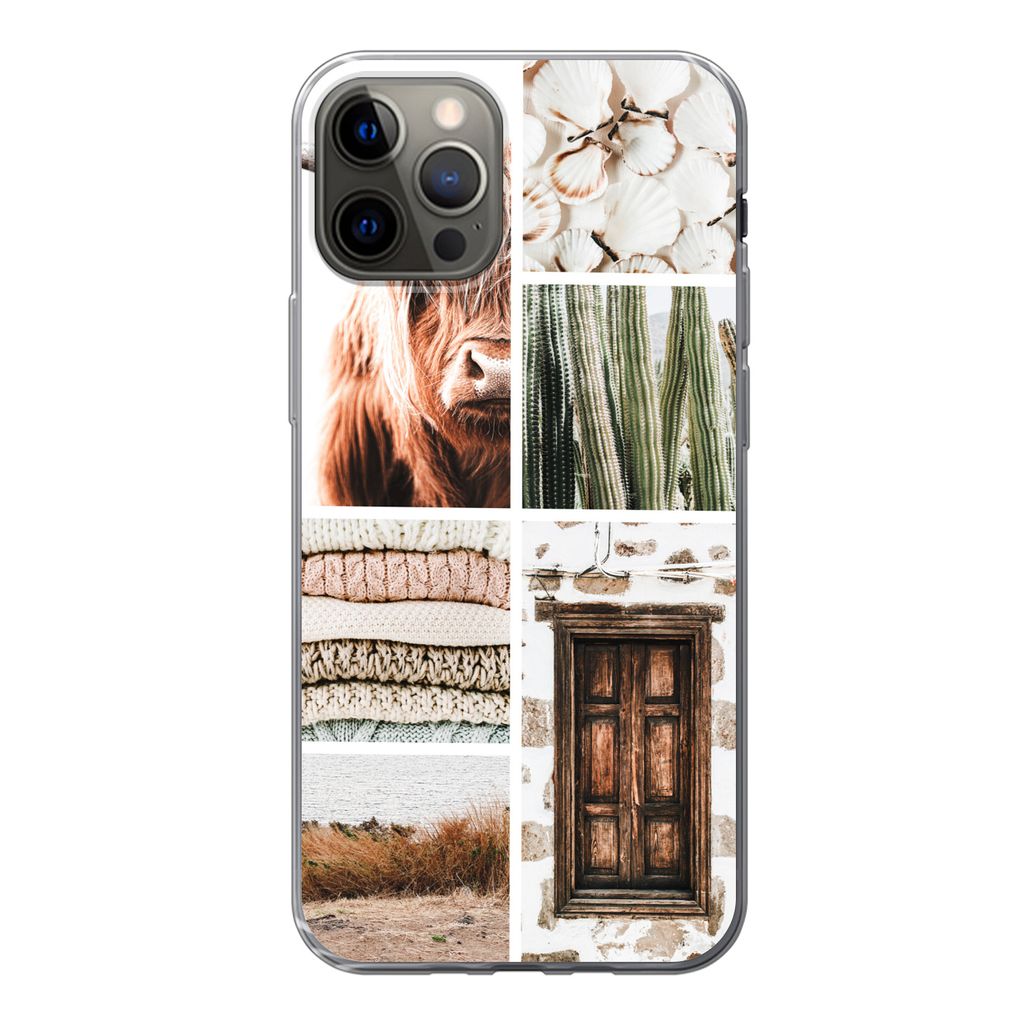 MuchoWow Handyhülle Schutzhülle Hülle für iPhone 12 Pro Schottischer Highlander - Collage - Kaktus Silikon Softcase Handy Hülle - Abdeckung